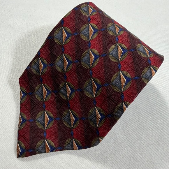 J.Z. RICHARDS Other - J Z RICHARDS Extra Long Necktie All Silk Handmade in USA Maroon Geometric 64"x4"